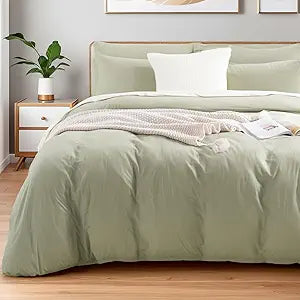 NEXHOME PRO Queen Duvet Cover Set 100% Certified Organic Cotton with Washed Feel & Linen-Like Texture, Comfortable & Breathable, Home Bedding Set Sage Green (No Comforter)