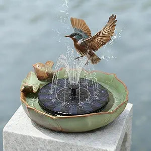 SiliFine Solar Fountain Ceramic Bird Bath for Outdoors Hummingbird Solar Fountain with Ground Ceramic Bird Baths Bowl for Outside, Large Table Top Garden Decor for Patio Yard Home