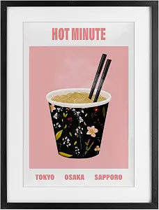 Hot Minute Cup of Noodles Humor, 14 x 20 Inch Framed Print Under Glass