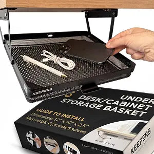 KEEPERS - Under Desk Drawer Slide Out Metal Under Desk Storage Drawer for Office, Home, RV, Kitchen Slim Under Table Drawer Attachment with Easy DIY Mount - Under Desk Organizer - 13x10x2.5In