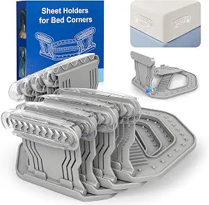 AMOVO Bed Sheet Holders for Corners Keep Sheets in Place Firmly - Foldable Fitted Sheet Holders Heavy Duty Sheet Locks Mattress Sheet Fasteners, Set of 4 Lock Sheet Clips (Grey)