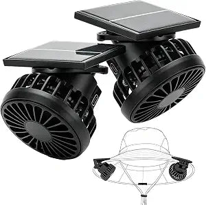 2-Pack Solar Clip On Fan for Hat, Dual Power Mini Personal Cooling Fan