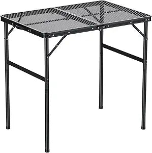 GARLLEN Folding Grill Table, 2-Height Adjustable Folding Camping Table with Heat-Resistant Wider Tabletop, Portable Aluminum Outdoor Tables for BBQ, Camping, Picnic, 35" L x 21.65" W, Black