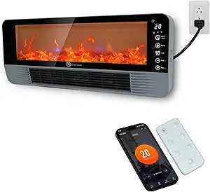 Space Heater, Space Heaters for Indoor Use, Fireplace Heater, WiFi and Tuya App Controlled, 3D Flame Effect, 1500W Portable Air Conditioner Fast Heating Space, Easy Installation, 24H Timer