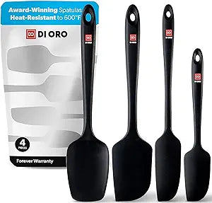 DI ORO Silicone Spatula Set - Rubber Kitchen Spatulas for Baking, Cooking, & Mixing - 600F Heat-Resistant & BPA Free Silicone Scraper Spatulas for Nonstick Cookware - Dishwasher Safe (4pc, Black)