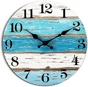 CHYLIN Wall Clock, 18 Inch Beach Wall Clocks Battery Operated, Coastal Ocean Themed Blue Clock Decor for Lake House, Home Clearance, Kitchen, Pool, Bathroom(18")