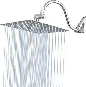 Voolan 10" Square Rain Shower Head with 14" Extension Arm, Adjustable Angle and Height, Stainless Steel Bathroom High Pressure Rainfall showerhead, 2.5GPM Chrome
