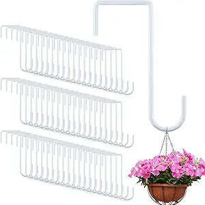 LEIFIDE 60 Pcs White Vinyl Fence Hooks 2 x 6 Inch Patio Hangers Hanging Powder Coated Steel Fence Hooks Lattice Shepherds Hook Stick Plant Baskets for Indoor Outdoor Lights Bird Feeder Pool Equipment