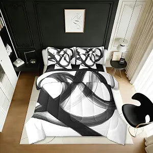 Erosebridal Abstract Black White 7 Piece Comforter Set Queen Bed in A Bag