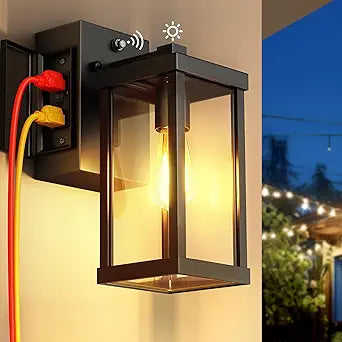 Porch Light with Outlet, Dusk to Dawn Outdoor Light with GFCI Outlet Porch Wall Sconce Waterproof Exterior Light Fixtures Outside for House Patio Garage Hallway