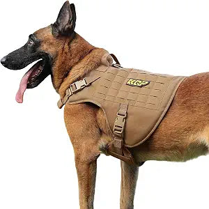 Tactical Dog Harness for Large Medium Small Dogs No Pull,Military Dog Molle Vest with Hook & Loop Panels, Reflective Pet Walking Hiking Training,Coyote Brown,Small