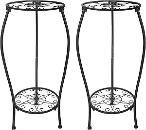 Metal Plant Stand 2 Tier Indoor Outdoor, Tall Flower Pot Shelf Rustproof Stable Corner Stand, 25.2 inch Multiple Plant Display Rack for Living Room Patio Balcony Garden, 2 Pack