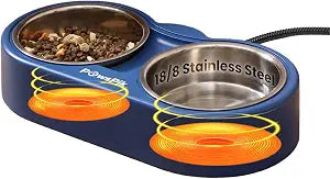 PawsPik Heated Water Bowl for Cats, 18/8 Stainless Steel Heated Pet Bowl, Outdoor Cat Bowl in Winter, Blue, 3 Cups
