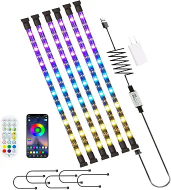 LED Strip Lights 6 Pre-Cut Led Light Strip with Power Adapter, with Remote & APP Dimmable,RGB Color Changing led Lights Strip for tv Backlight, Bedroom, Display,Shelf,Cabinets,Kitchen