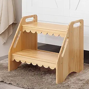 Gerrii Scalloped Wooden Step Stool for Adult Bed Stepstool with Anti-Slip, Heavy Duty for Kitchen, Bathroom, Bedside Stool, Wooden Step Stairs 300 Lbs Capacity
