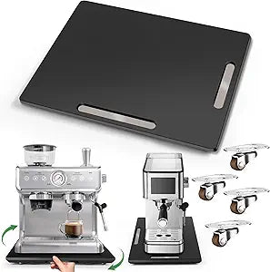 Joy&Grace Appliance Slider for Kitchen Appliances 360 Rolling Sliding Tray for Coffee Maker Countertop, Bamboo Coffee Pot Slider Rolling Tray with Universal Rollers (Black, Large 16"x13")