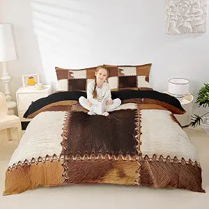 Cowhide Bedding Sets Patchwork Cow Print Comforter Cover (No Filling)Farm Animal Duvet Cover Set For Kids Boys Girls Western Cowboy Farmhouse Bedspreads Cover 2 Pillow Cases Bedroom Decor King Size