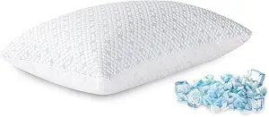 EGOHOME Cooling Pillows Queen Size Set of 2 - Adjustable Shredded Memory Foam Pillow for Sleeping, Bed Pillows for Side, Back, Stomach, Hot Sleepers, with Washable Cover, Supportive, 2 Pack