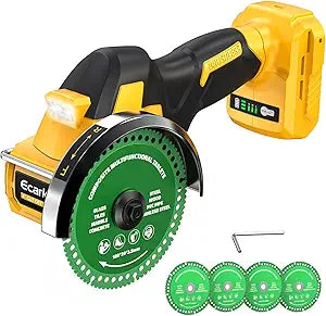 Ecarke Cordless Cut Off Tool Compatible with DeWalt 20V Battery, 4" Circular Saw Brushless Motor with Blades, 18,000 RPM Mini Cut Off Tool Kit for Wood/Metal/Plastic/Tile/Stone Cutting (Tool Only)