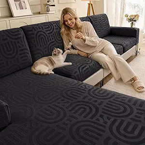 Couch Cushion Covers for Sectional Sofa Seat Cushion Cover Stretch Washable Separate Sofa Slipcovers Wear-Resistant Universal Furniture Protector (Black, 3 PC Seat or Back Covers)