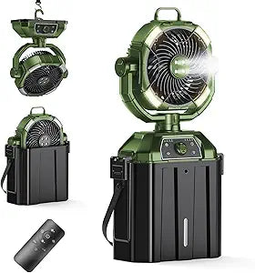 XAP Portable Misting Fan Rechargeable for Hot Weather - 9-inch Oscillating Camping Fan with USB Battery as Power Bank, 4 Mist Cooler, 7L Bucket for Outdoor/Camping/Patio/Golf (Green)