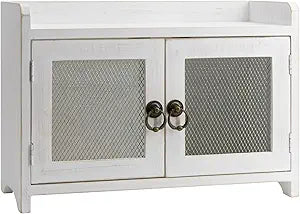 COLLECTIVE HOME - Storage Cabinet, Mini Countertop Cabinet, Wood Organizer for Kitchen Living Room Bedroom Bathroom Office with Magnetic Door, 14.5 x 6.5 x 10 (White, Wire Netting)