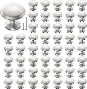 POZEAN Cabinet Knobs Brushed Nickel 50 Pack Cabinet Handles Drawer Knobs Solid Knobs Silver with Screws for Dresser Drawer Cabinet Cupboard - Modern Kitchen, Bedroom and Bathroom Hardware