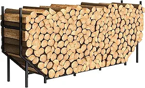 Ebeneze 5.9ft Firewood Rack Holder, Outdoor Indoor Heavy Duty Metal Wood Stand, Adjustable Stacker Fireplace Lumber Organizer, Bottom Widening for Deck Patio Logs Storage Carrier Tool, Black