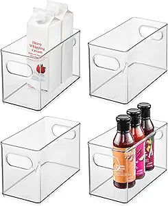 iDesign Slim Clear Plastic Stackable Storage Bin - Narrow Fridge, Pantry, or Kitchen Cabinet Organizer, 4-Pack