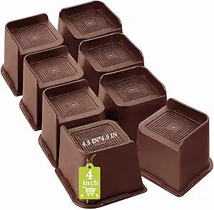 Bed Risers 1 inch, 2 inch, 3 inch, 4 inch, 6 inch, 8 inch Heavy Duty, Oversized Furniture Riser for Couch Sofa Table Chair Leg Frame Dorm, Support up to 6000 Lbs (Chocolat Brown 8 Pack, 4 inch)