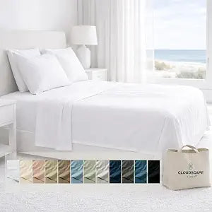 (Millennium Series) Cloud Scape 100% Egyptian Cotton Sheets Queen Size, 4-Piece Breathable Naturally Cooling Bedding Set, Long-Staple Cotton for Lasting Softness, Deep Pocket Fitted up to 16, White