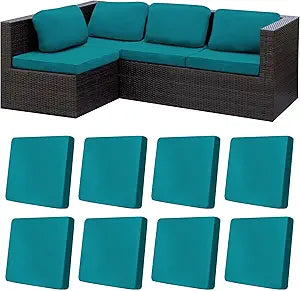 8Pcs Stretch Patio Cushion Covers,Outdoor Couch Covers Replacement,Outdoor Couch & Sofa Slipcovers,for Patio Furniture Cushion Covers,Washable Reusable Furniture Protector (Peacock Blue,Cover Only)