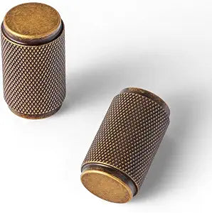 Goo-Ki 6 Pack Antique Brass Knurled Cabinet Knobs Textured Cylinder Drawer Pulls for Vintage Kitchen Furniture, Dresser