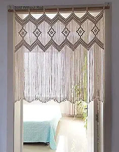 Achart Macrame Doorway Curtains Wall Hanging Window Curtain Panels Closet Room Divider Boho Wedding Decor Backdrop Macrame Valance Boho Kitchen Valance (Ivory White, 33.4''W x 35.4''H)