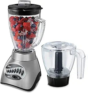 Oster Classic Series 16-Speed Blender with Food Chopper & 6-Cup Glass Jar, Countertop Kitchen Blender, Brushed Nickel