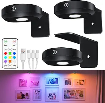 WILLED Rechargeable RGB Wall Lights for Pictures,Puck Lights with Remote