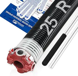 Right Hand WindRed Cone2" Garage Door Torsion Spring with Non-Slip Winding Bars & Gloves, High Precision Electrophoresis Black Coated, for Replacement, MIN 16,000 Cycles (0.218x2''x25'')