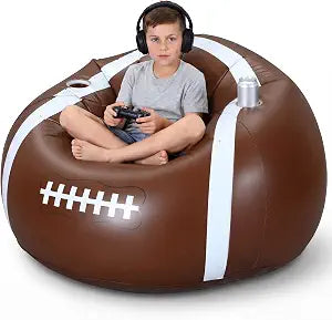 34" Inflatable Football Bean Bag Chair for Kids with Cup Holders