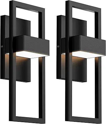 BesLowe 14.5 Modern Outdoor Wall Lights, 3000K LED Exterior Lighting Fixtures Wall Mounted, Porch Lights Outdoor Wall Sconce Lamps, Black Outdoor Lights for House Front Door Garage Patio, 2-Pack