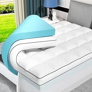 Twin XL Dual Layer 4 Inch Memory Foam Mattress Topper for Pressure Relief, 2" Breathable Pillow Top Plus 2" Cooling Gel Memory Foam Mattress Pad, 21" Elastic Pocket, Medium Support, White