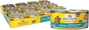 Wellness Complete Health Gravies Adult Canned Wet Cat Food, Natural, Protein Rich, Grain Free, Chicken and Tuna Dinner Recipe, 5.5 oz, Pack of 12 Cans