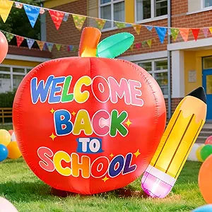 6.7 FT Long Back to School Inflatables Outdoor Decorations, Apple & Pencil Blow up Yard Decor with LED Lights, First Day of School Welcome Decoration for Preschool Kindergarten Party Indoor Lawn Patio