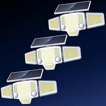 2026 Motion Sensor Solar Lights Outdoor, 4000LM Solar Flood Lights with Dual PIR & Curved 300 Wide Beam, Larger 3500mAh Adjustable Solar Security Spot Lights Waterproof for Yard-3Pack White