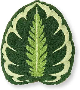 Green Philosophy Co. Calathea Leaf Pillow Handcrafted Tufted 3D Plant Throw Pillow, Deep Green Decorative Leaf Pillow for Couch & Bed, Unique Gift for Plant Lovers