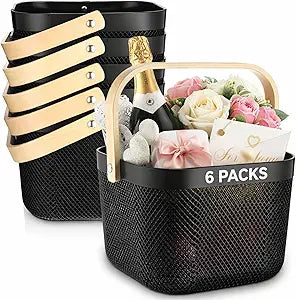 Roshtia 6 Pcs Plastic Mesh Storage Basket with Handle 9.8 x 10.2 x 7.1 Inch Garden Harvest Storage Basket Multi Functional Hanging Organizer for Kitchen Bathroom Picnic Cabinet Home(Black)