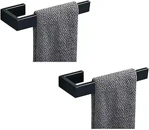 JOPOFI 2-Piece Hand Towel Holder, Towel Ring - Thicken Stainless Steel Towel Holder for Bathroom wall, 8" Rectangular Modern Design Hand Towel Bar, Contemporary Hand Towel Rack - Matte Black