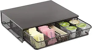 Safco Coffee and Sugar Organizer 3274BL Hospitality Tray, Home, Office, & Hotel, 1 Drawer, Black, 12"W x 11"D x 3 "H