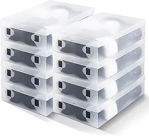 Sintuff 8 Pack Large Boot Storage Boxes with Lids for Tall Boots 20.5" x 11.8" x 4.5" Stackable Clear Plastic Shoe Organizer Container Space-saving Shoe Storage Box for Sneakers and High Heels