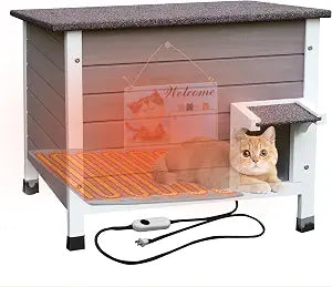 Heated Cat House for Outside with Insulated Foam for Outdoor Cats, Weatherproof Insulated cat House, Wooden Cat Shelter for Multiple Feral Cats