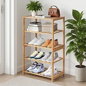 5-Tier Bamboo Shoe Rack, Shoe Organizers Rack Multipurpose Shelfs for Hallway, Closet, Living Room, Entryway, Bedroom, Bathroom